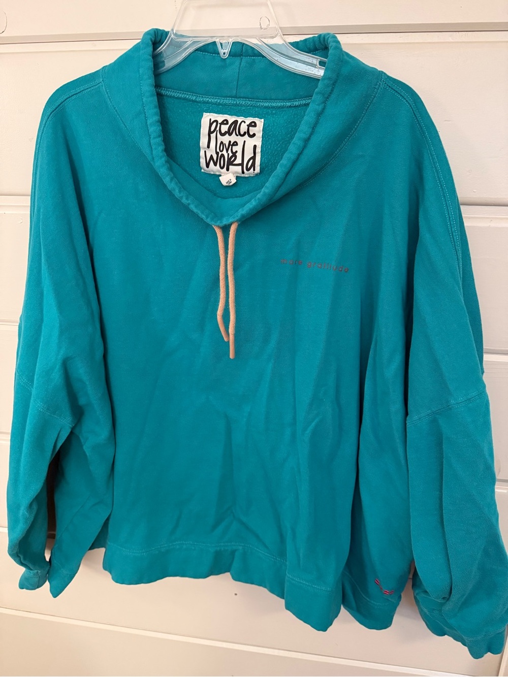 Peace Love World Turquoise Cozy Cowl-Neck Pullover Hoodie